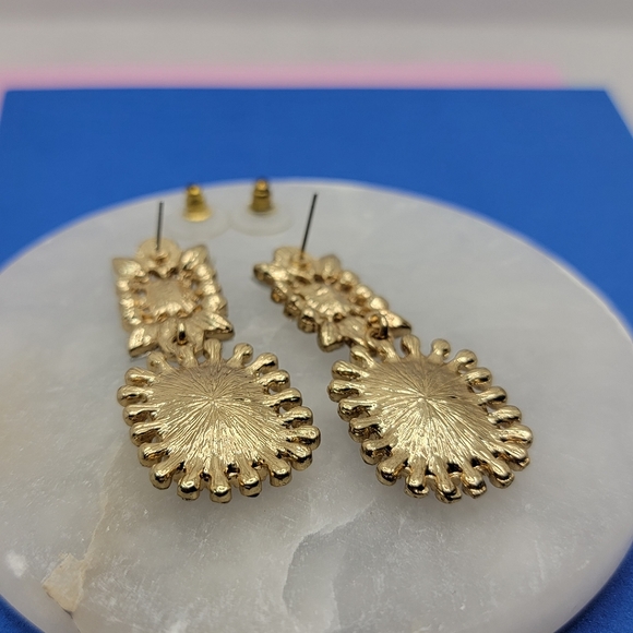 Chunky Rhinestone Dangle Earrings Caramel and Cream Statement - Picture 3 of 10